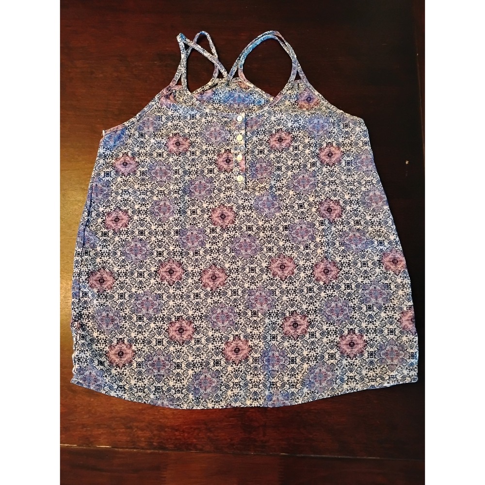 Purple Blue Medallion Paisley Double Strap Cami‎ Tank Top H5S0013M Small